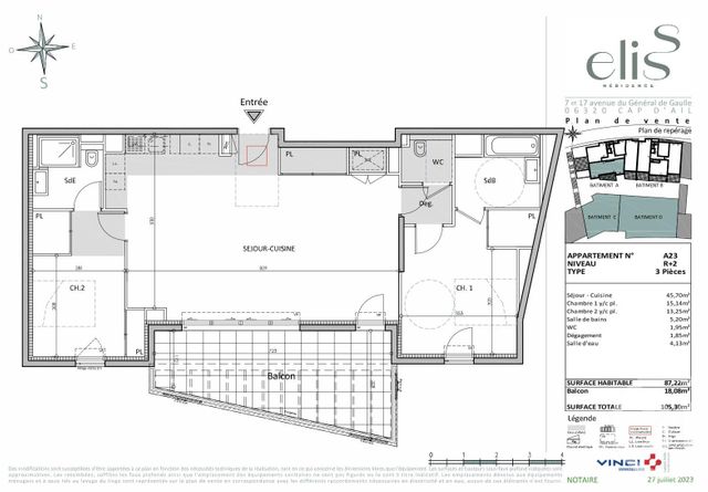 Appartement F3 à vendre - 3 pièces - 87.22 m2 - CAP D AIL - 06 - PROVENCE-ALPES-COTE-D-AZUR - Century 21 Agence Gastaldy
