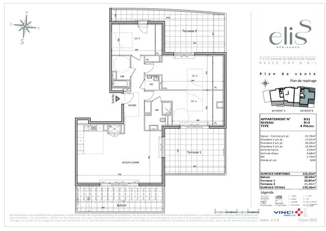 Appartement F4 à vendre - 4 pièces - 112.21 m2 - CAP D AIL - 06 - PROVENCE-ALPES-COTE-D-AZUR - Century 21 Agence Gastaldy