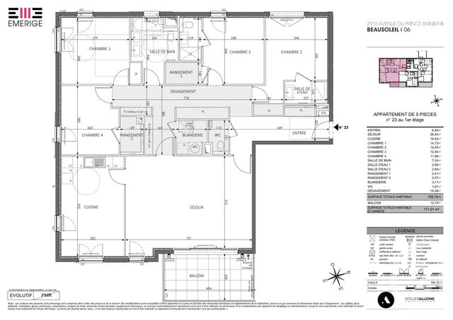 Appartement F5 à vendre - 5 pièces - 158.79 m2 - BEAUSOLEIL - 06 - PROVENCE-ALPES-COTE-D-AZUR - Century 21 Agence Gastaldy