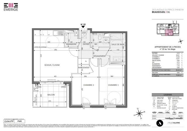 Appartement F3 à vendre - 3 pièces - 69.28 m2 - BEAUSOLEIL - 06 - PROVENCE-ALPES-COTE-D-AZUR - Century 21 Agence Gastaldy